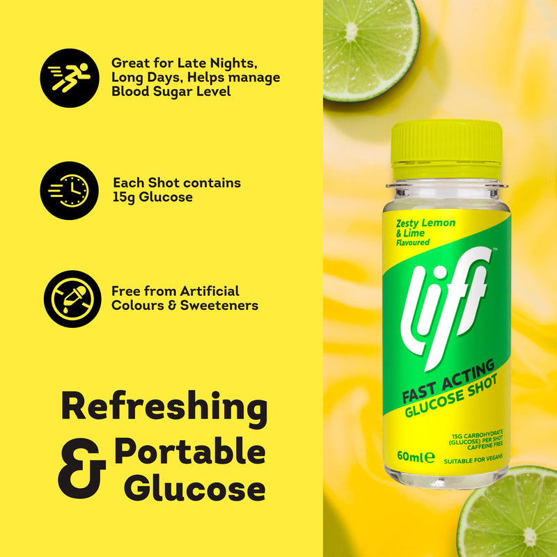 Lift glucose drink shot Lemon Lime 60ml, imported from the UK