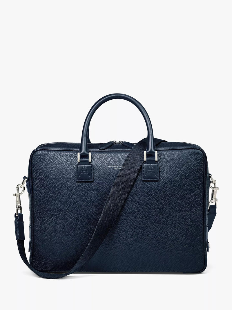 Aspinal of London small Mount Street pebble grain leather laptop bag, imported from the UK