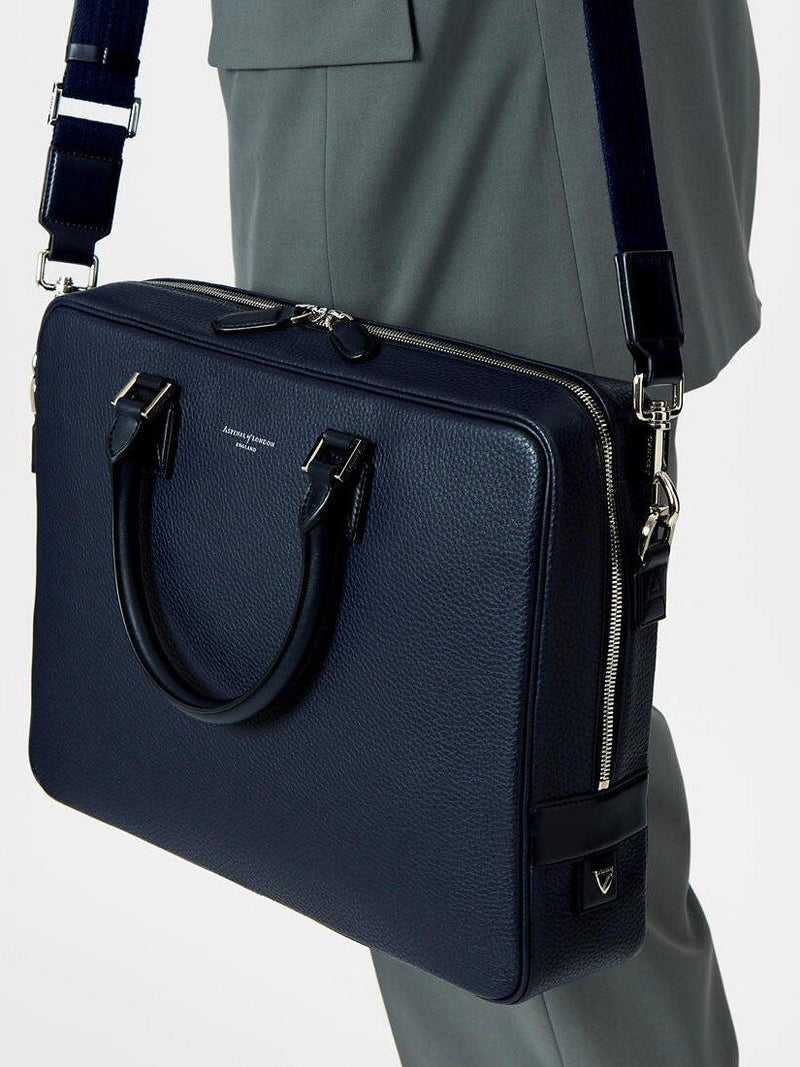 Aspinal of London small Mount Street pebble grain leather laptop bag, imported from the UK