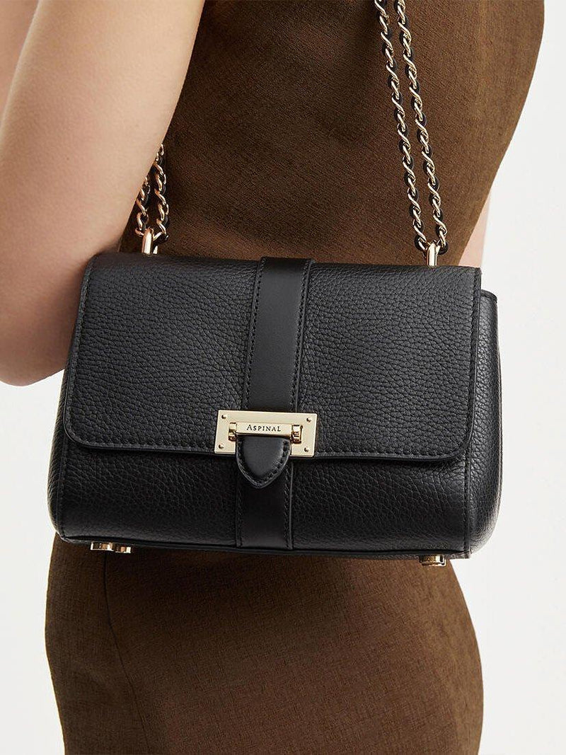 Aspinal of London Lottie small pebble leather shoulder bag, imported from the UK