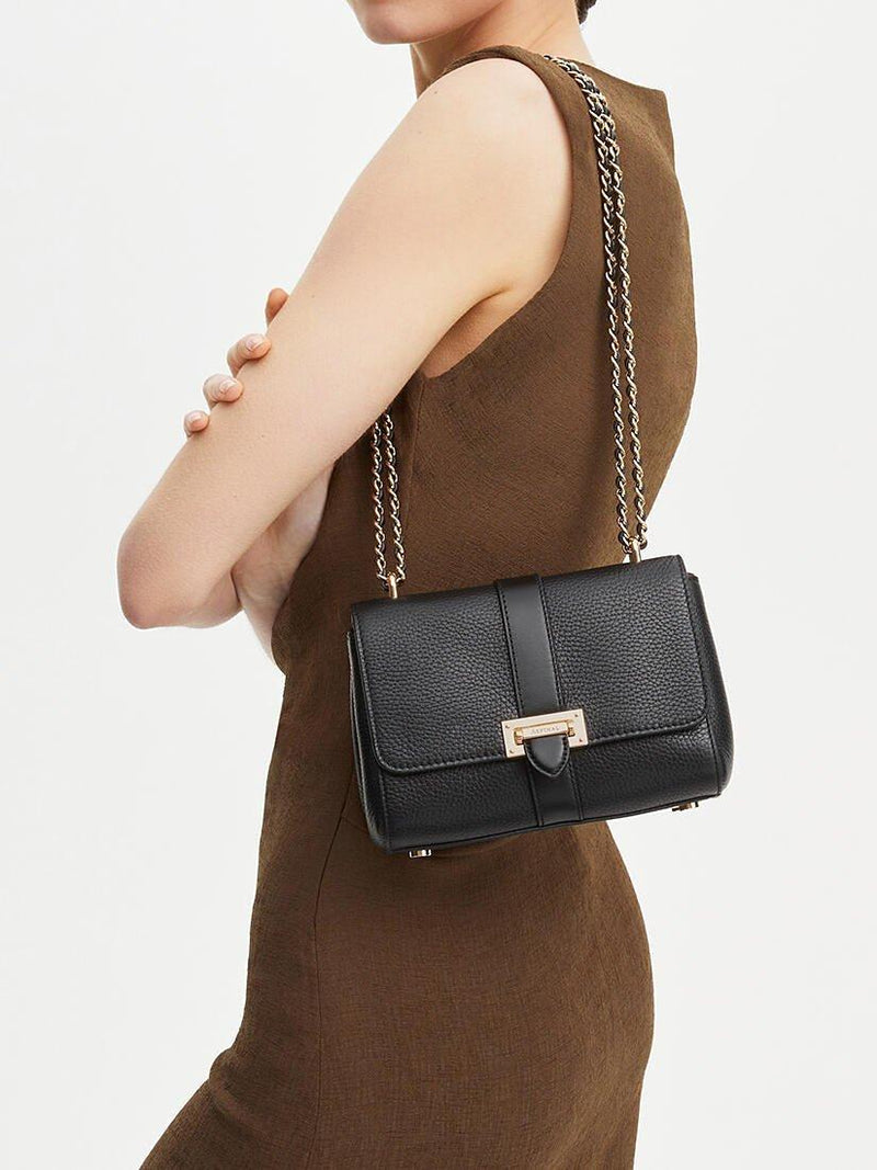 Aspinal of London Lottie small pebble leather shoulder bag, imported from the UK