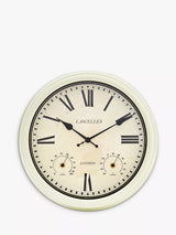 John Lewis Brookpace Lascelles Roman Numeral Outdoor Wall Clock with Temperature and Humidity, Cream, 36cm- Buy online at McGrocer