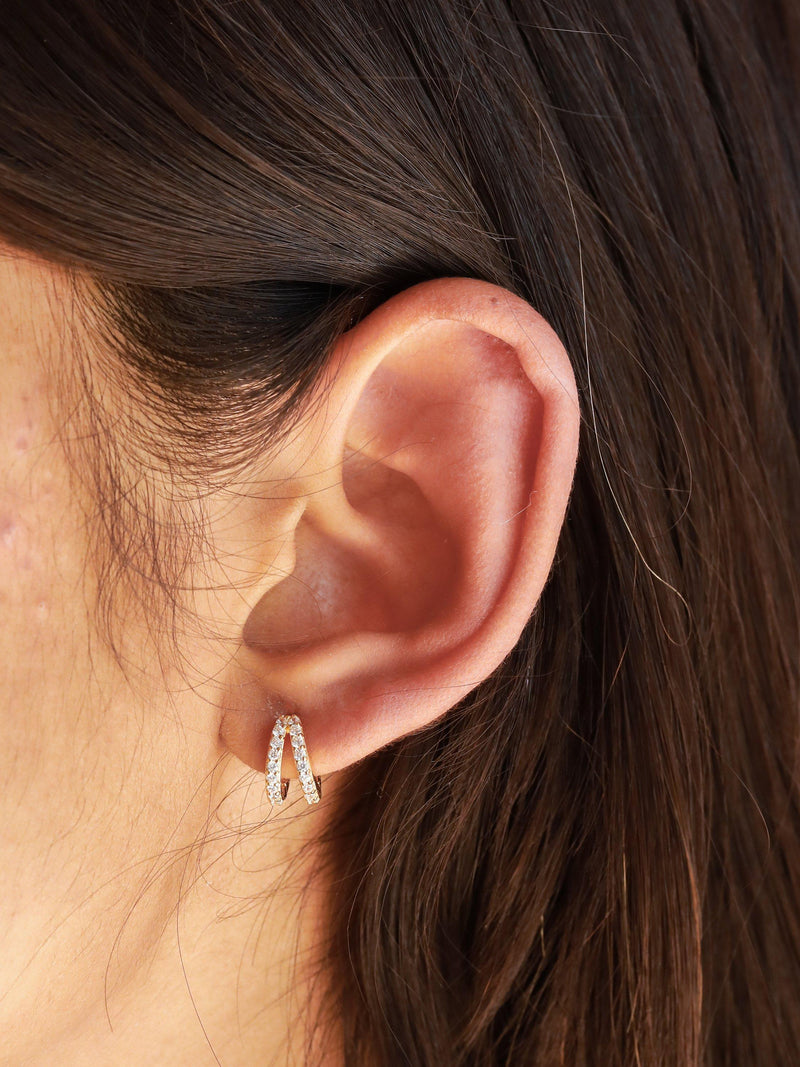 Astrid & Miyu gold huggie hoop earrings with cubic zirconia - British product