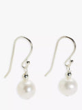 Lido freshwater pearl drop earrings in rhodium plated sterling silver, UK version