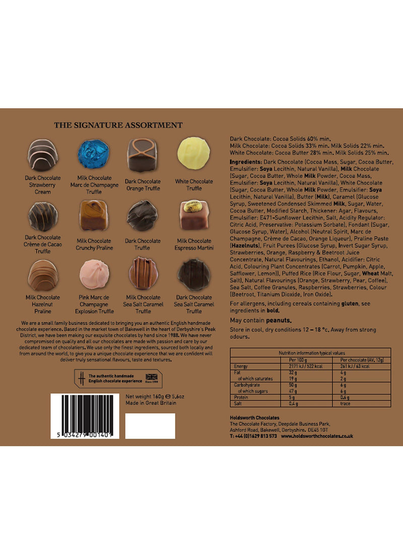 Holdsworth signature assortment of handmade chocolates in milk, dark, and white, 160g, UK version