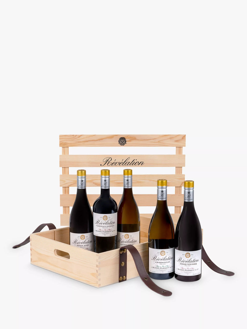 Assorted French wine crate with five 75cl bottles, imported from the UK