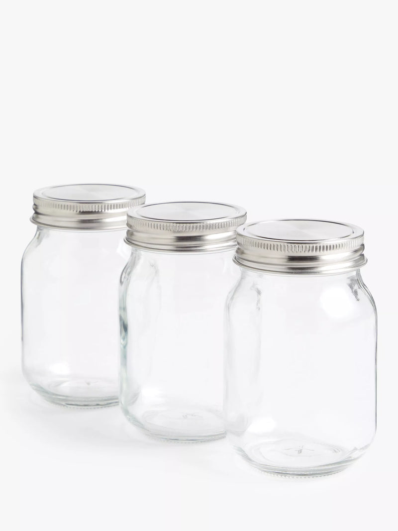 John Lewis clear glass storage jars set of three 500ml, UK version
