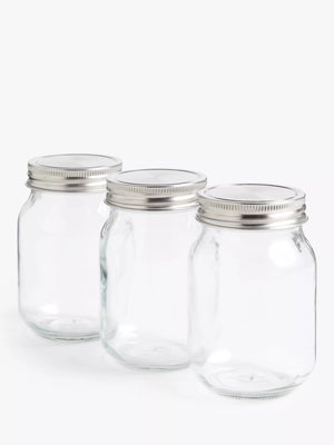 Glass Storage Jars Set of 3, 500ml, Clear