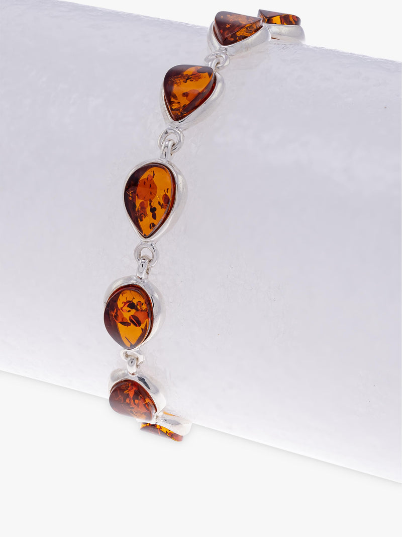 Be-Jewelled Baltic amber chain bracelet silver cognac 18-21cm - British product