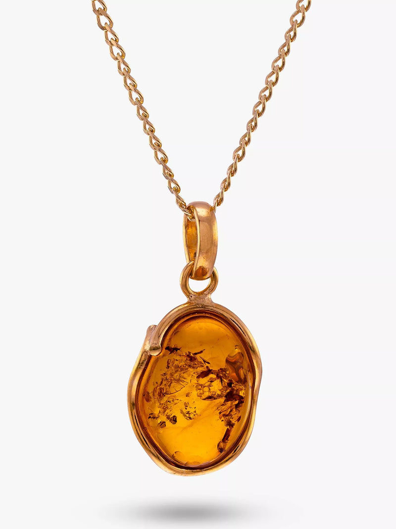 Be-Jewelled organic Baltic amber pendant necklace gold/cognac, imported from the UK