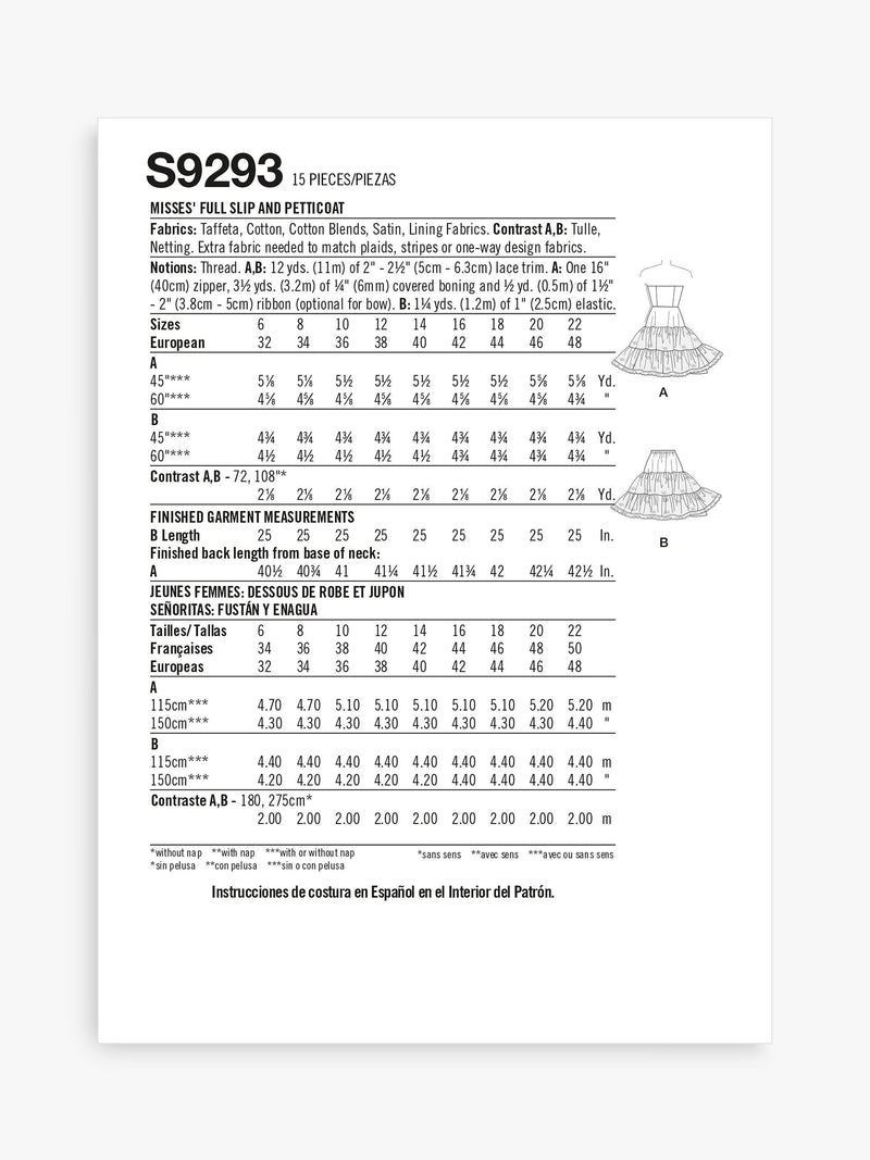 Simplicity S9293 full slip and petticoat pattern, imported from the UK