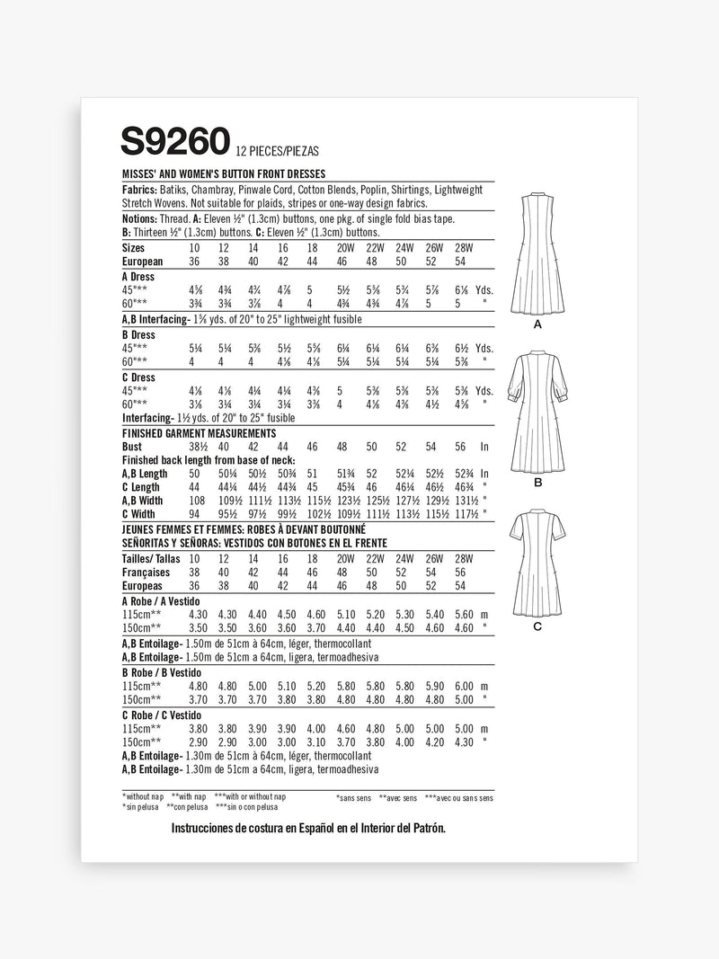 Simplicity S9260 plus size sewing pattern - British product