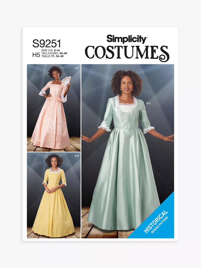 Simplicity 18th century dress sewing pattern S9251 (British brand)