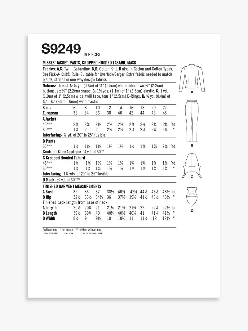 Simplicity S9249 costume pattern for cosplay sewing (British brand)