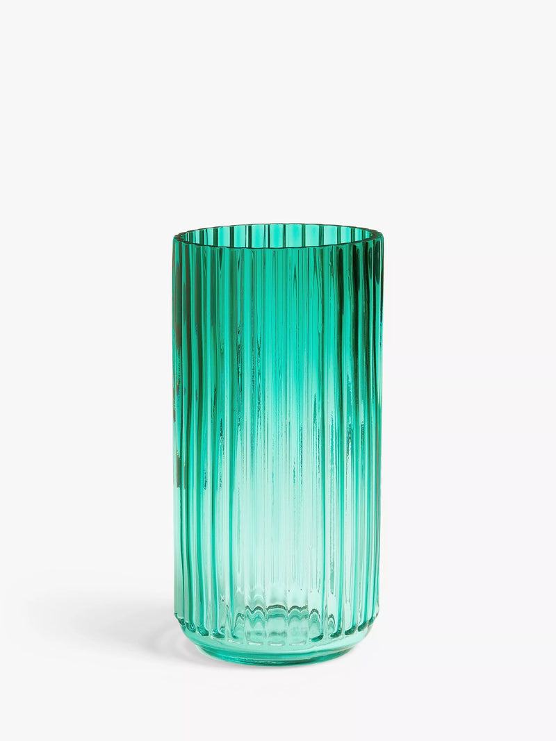 John Lewis green cylinder ridge vase 31cm height, UK version