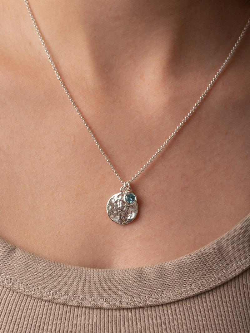 Dower & Hall aquamarine disc pendant necklace, silver, UK version