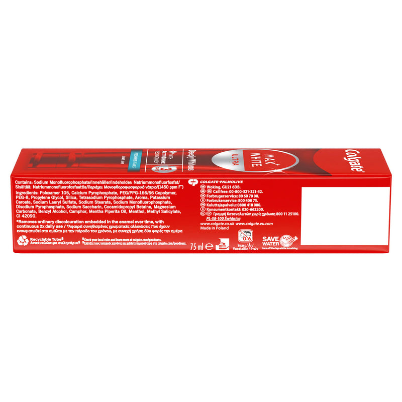 Colgate Max White Ultra Freshness Pearls toothpaste 75ml, imported from the UK