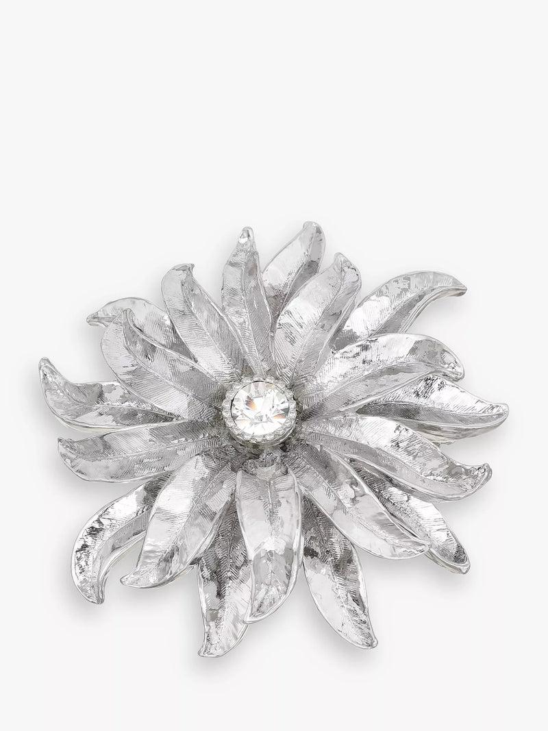 Eclectica pre-loved Swarovski crystal flower burst brooch, silver, imported from the UK