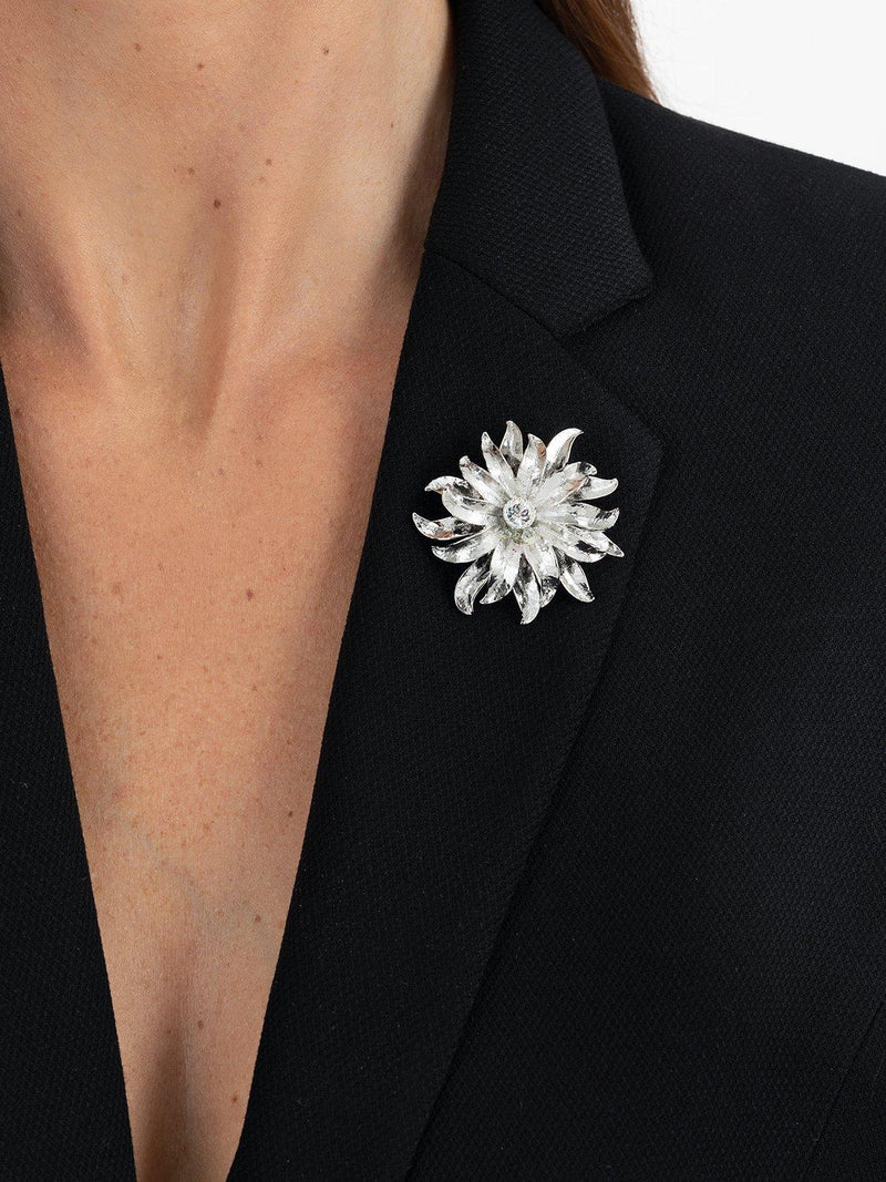 Eclectica pre-loved Swarovski crystal flower burst brooch, silver, imported from the UK
