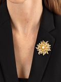 Eclectica faux pearl gold plated flower burst brooch, imported from the UK