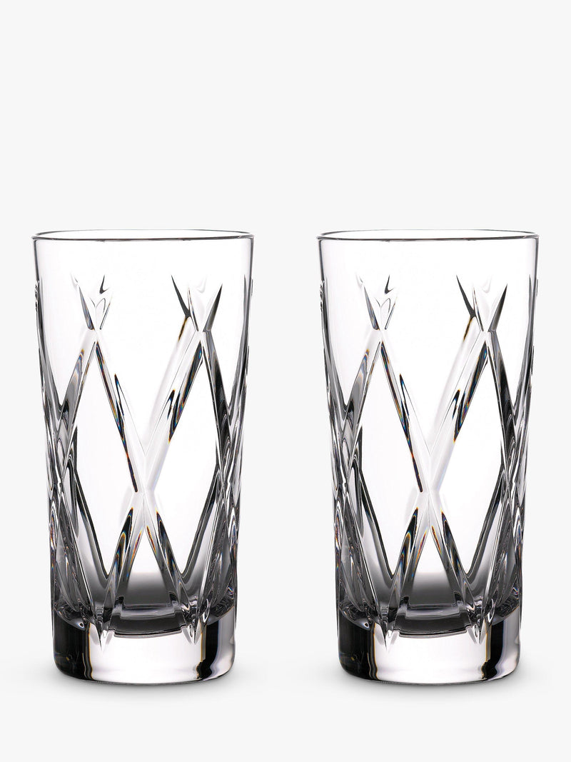 Waterford crystal highball glasses with cut pattern, set of two 400ml glasses (British brand)