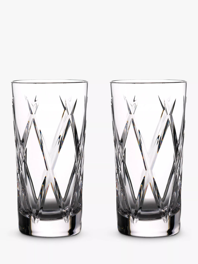 Waterford crystal highball glasses with cut pattern, set of two 400ml glasses (British brand)