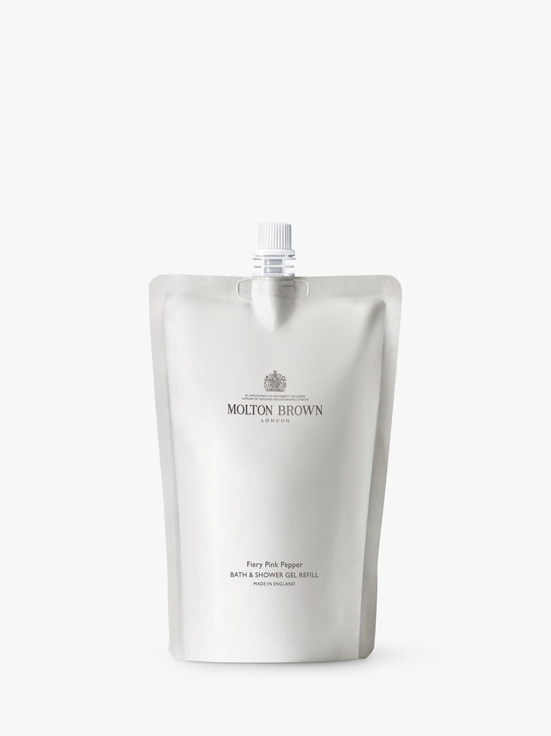 Molton Brown fiery pink pepper bath and shower gel refill 400ml, imported from the UK