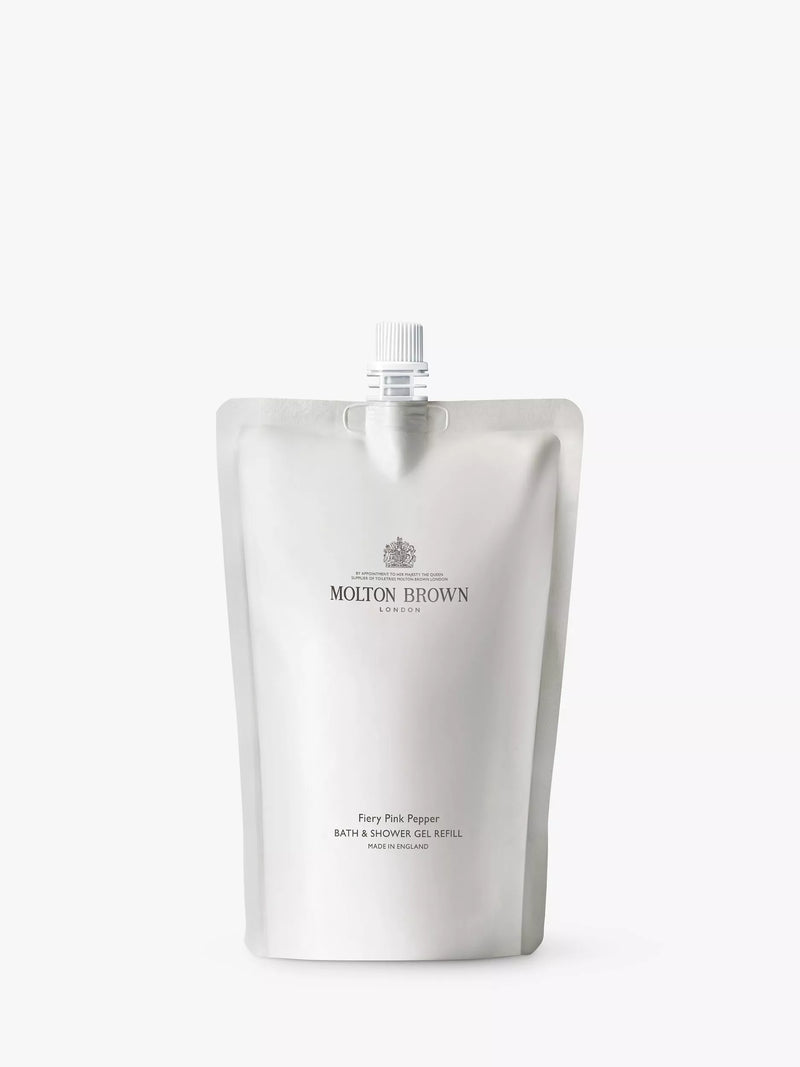 Molton Brown fiery pink pepper bath and shower gel refill 400ml, imported from the UK