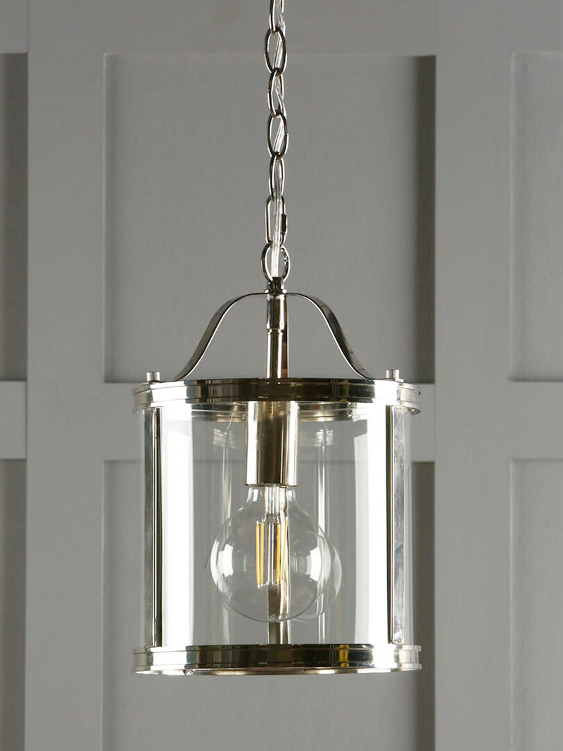Laura Ashley Harrington glass ceiling pendant, polished nickel, imported from the UK