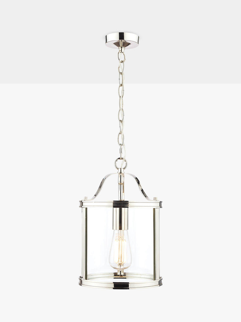 Laura Ashley Harrington glass ceiling pendant, polished nickel, imported from the UK