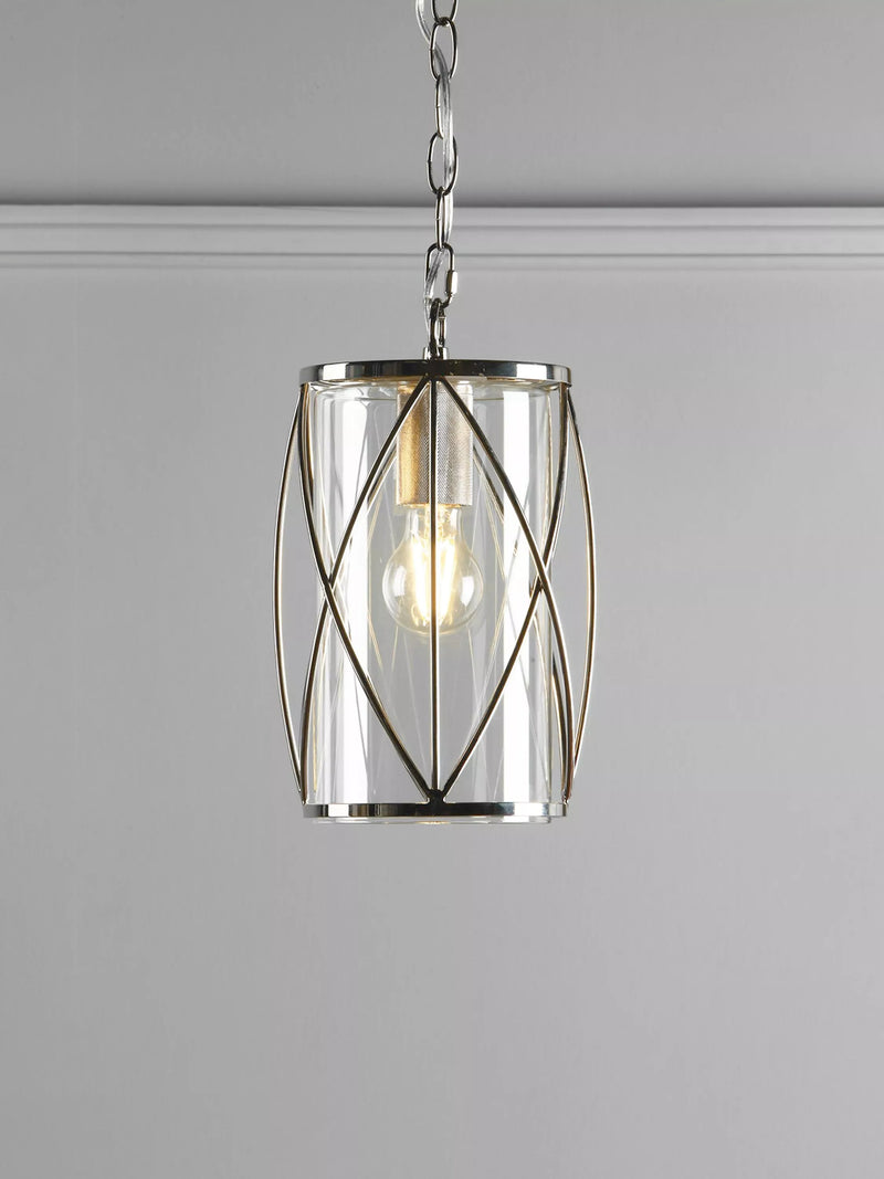 Laura Ashley glass pendant ceiling light with polished nickel finish, UK version