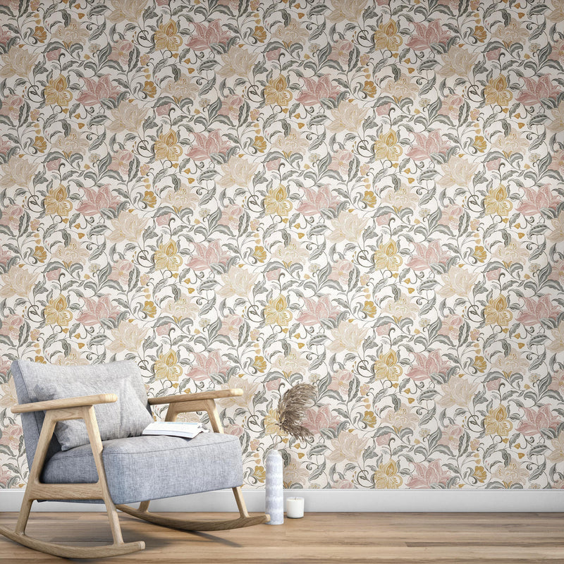 John Lewis wallpaper floral turmeric 10m x 52cm, imported from the UK