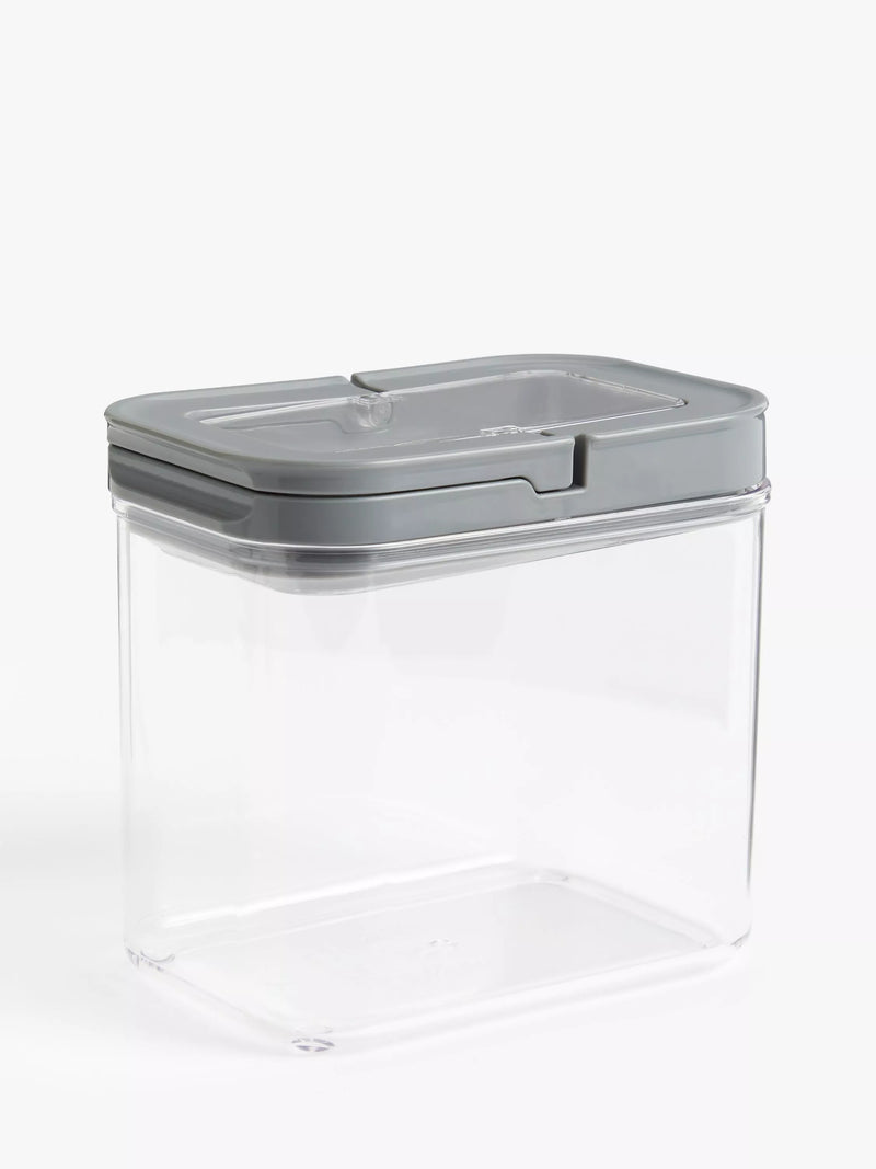 John Lewis Flip Lock Airtight Rectangular Storage Container, Clear/Grey, 1.7L