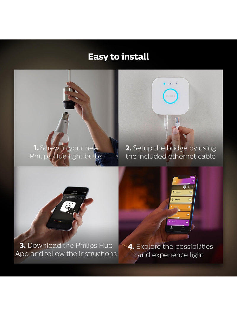 Philips Hue smart lighting starter kit with 2 bulbs and bridge (British brand)