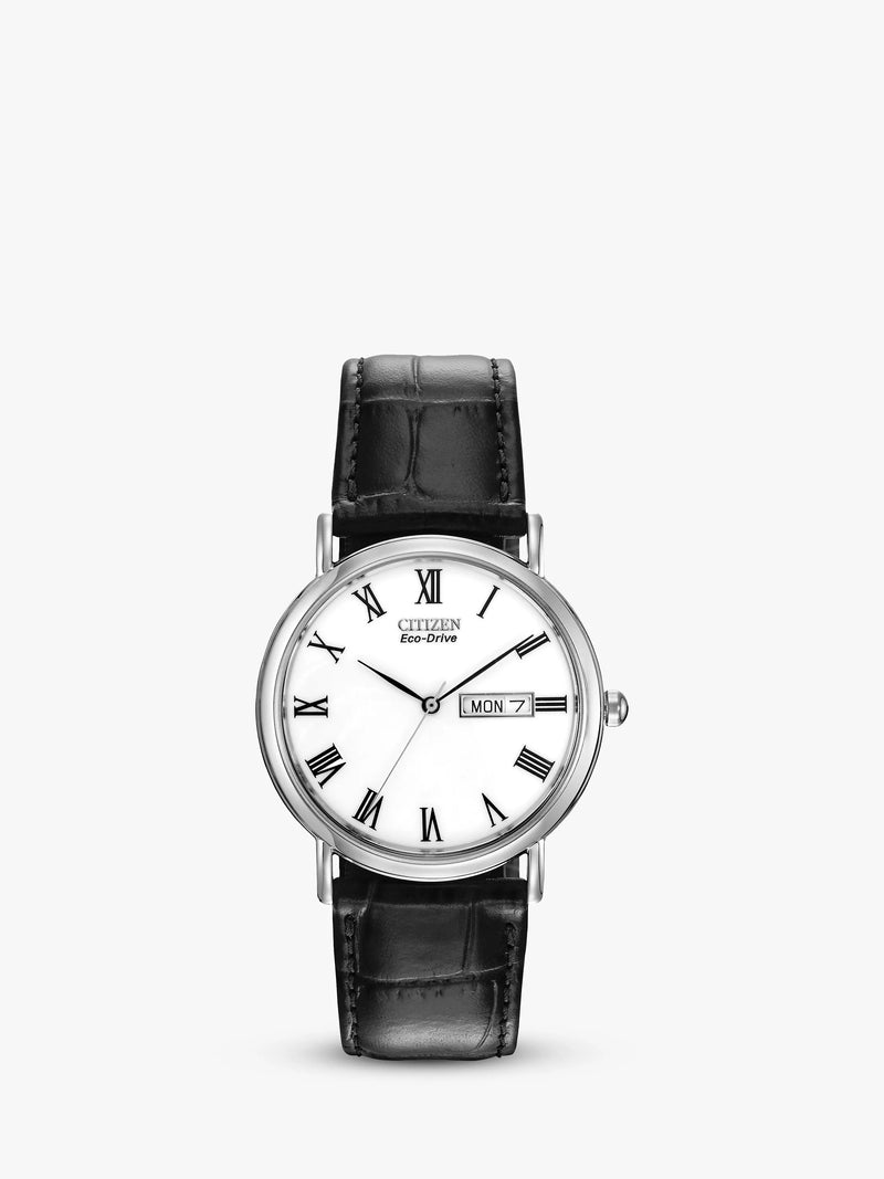 Citizen Eco-Drive watch leather strap white dial (British brand)