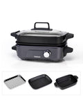 Compact Multi Cooker with Interchangeable Non-Stick Pans and Glass Lid
