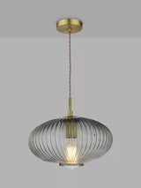 John Lewis Där Edmond Ribbed Glass Ceiling Light, Smoke Satin Brass- Buy online at McGrocer