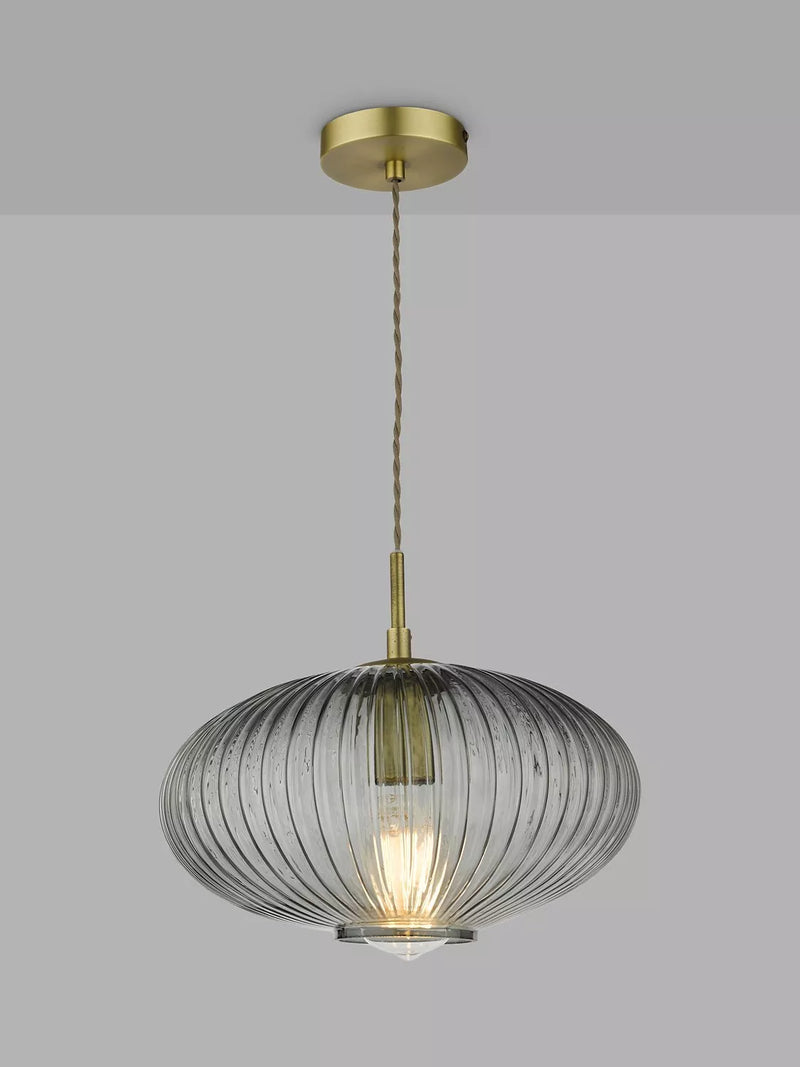 Där Edmond ribbed glass ceiling light smoke satin brass, UK version