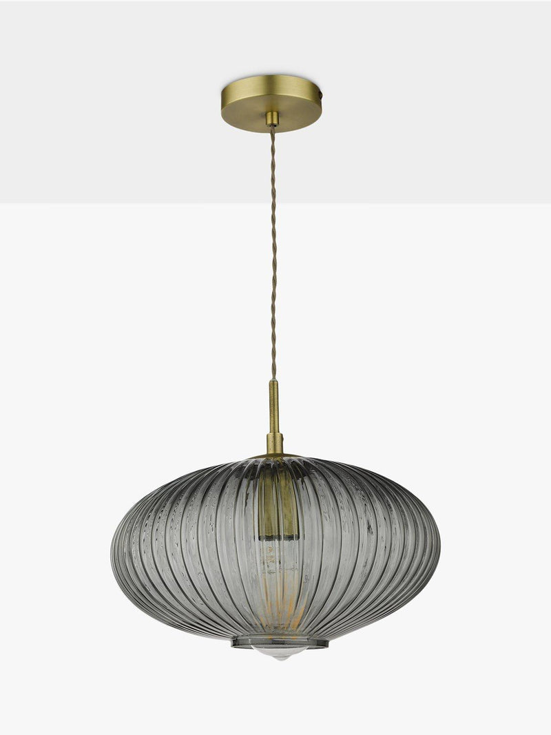 Där Edmond ribbed glass ceiling light smoke satin brass, UK version