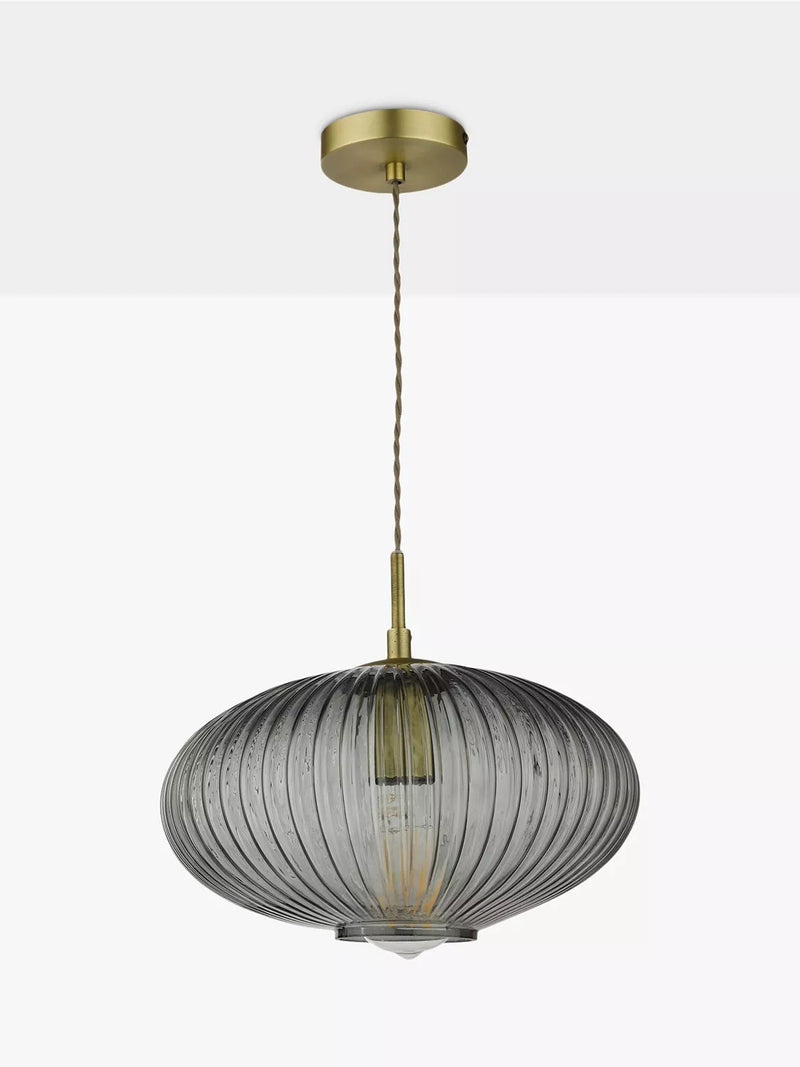 Där Edmond ribbed glass ceiling light smoke satin brass, UK version