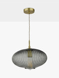 Där Edmond ribbed glass ceiling light smoke satin brass, UK version