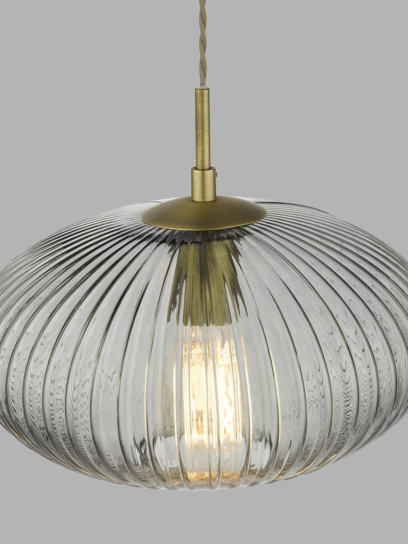 Där Edmond ribbed glass ceiling light smoke satin brass, UK version