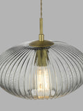 Där Edmond ribbed glass ceiling light smoke satin brass, UK version