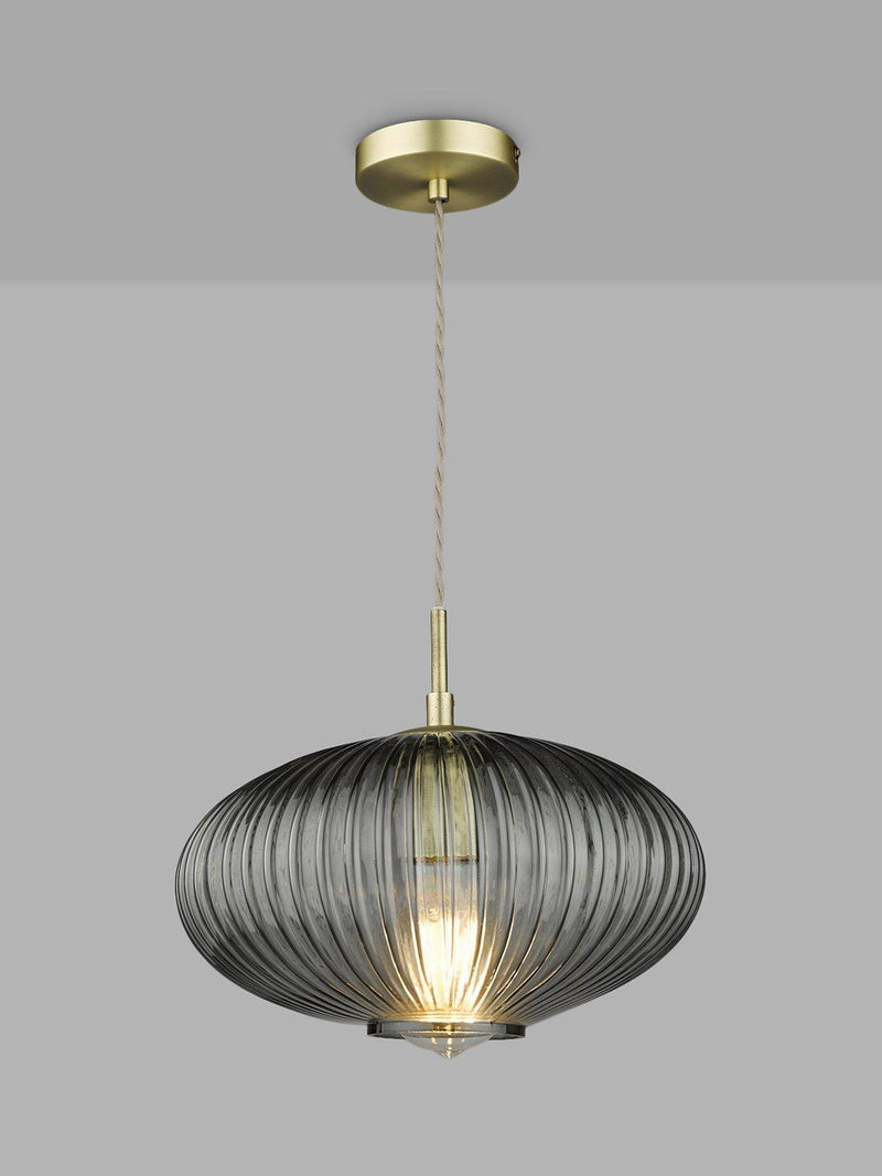 Där Edmond ribbed glass ceiling light smoke satin brass, UK version