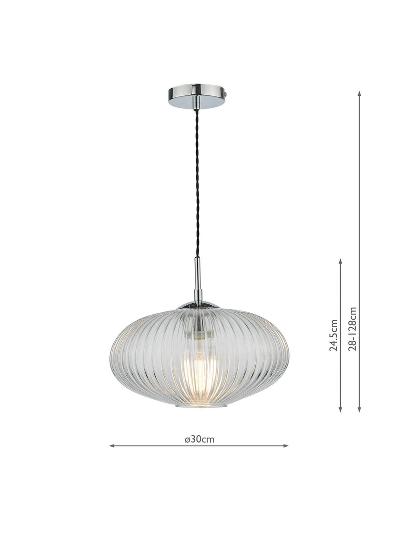 Där ribbed glass ceiling light clear polished chrome, UK version