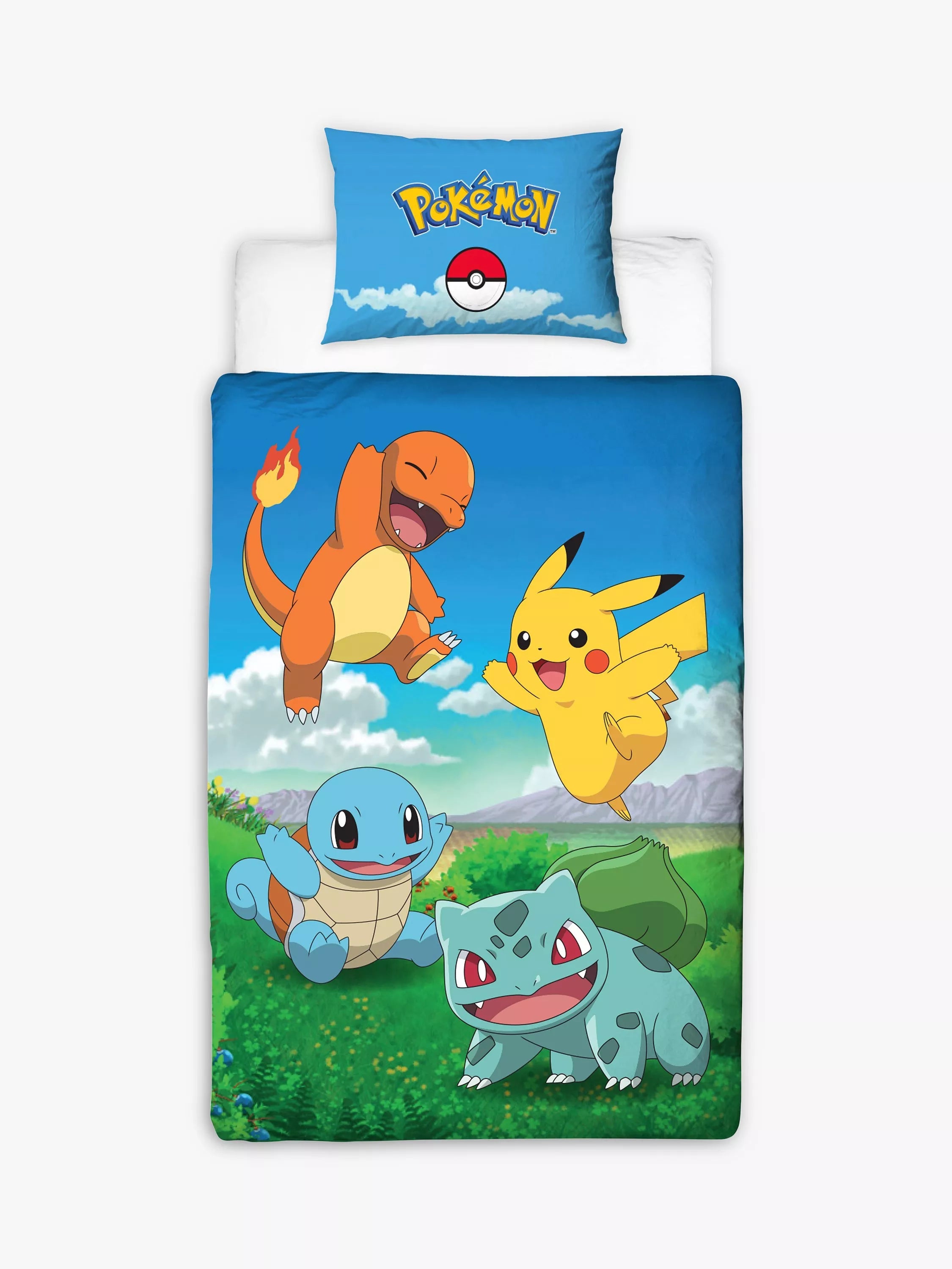 Pokémon Reversible Pure Cotton Duvet Cover and Pillowcase Set, Single, Multi - McGrocer