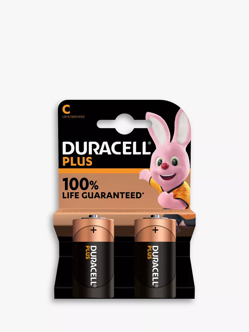 Duracell Plus C batteries pack of 2, imported from the UK