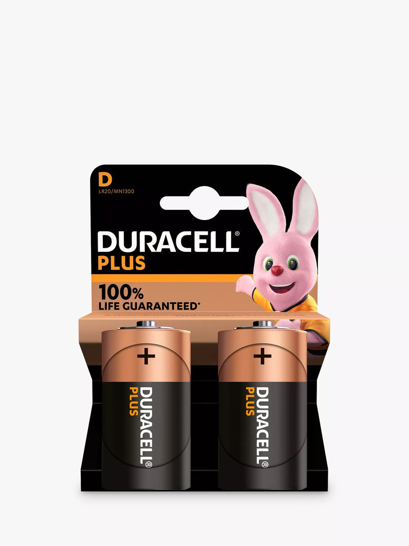 Duracell Plus D batteries pack of 2 (British brand)