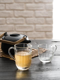 La Rochère small glass mug set, 270ml clear with embossed lines, UK version