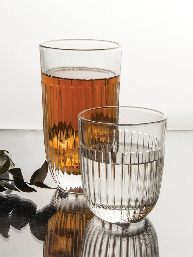 La Rochère clear highball glass set of 6 with embossed lines, 450ml, UK version